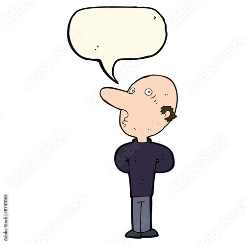 cartoon balding man with speech bubble