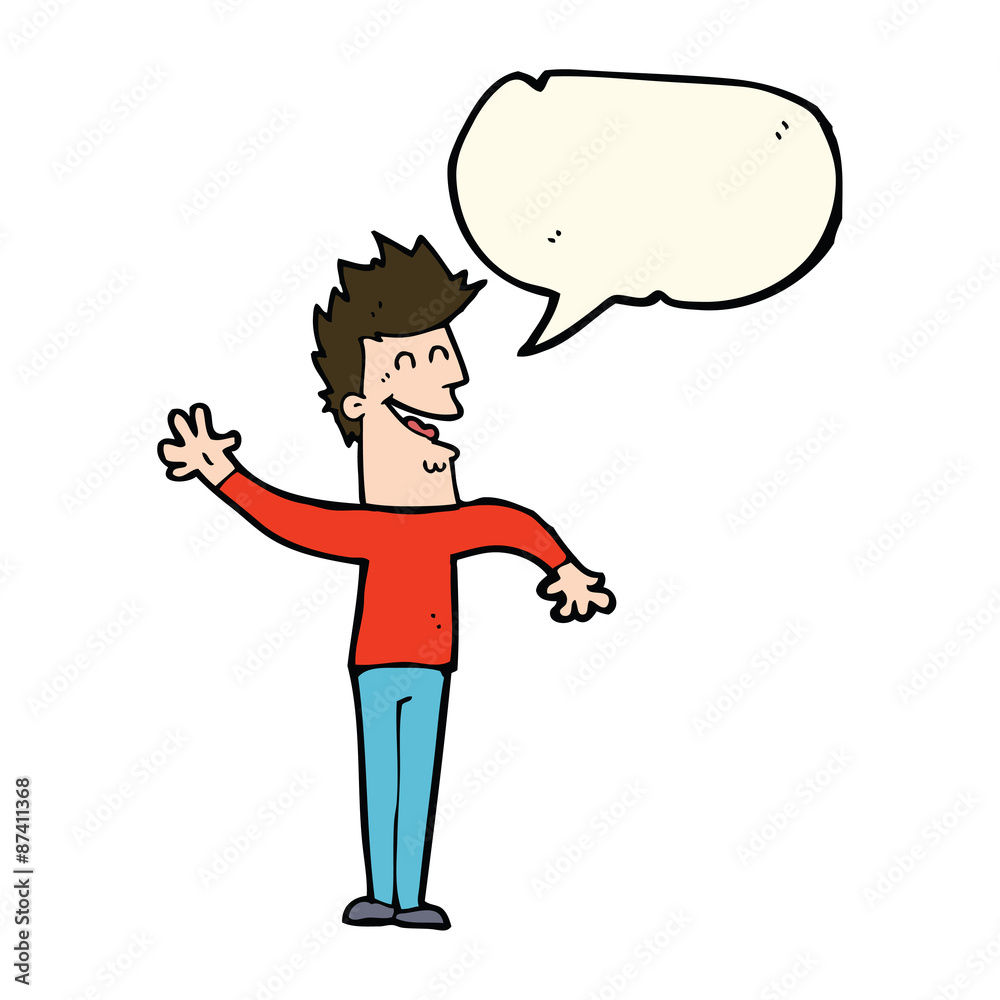cartoon happy man waving with speech bubble cartoon happy man waving with speech bubble