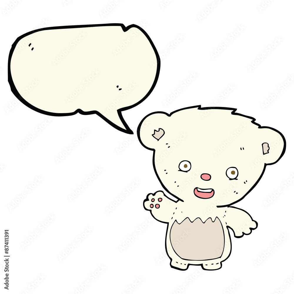 cartoon polar bear cub waving with speech bubble cartoon polar bear cub waving with speech bubble