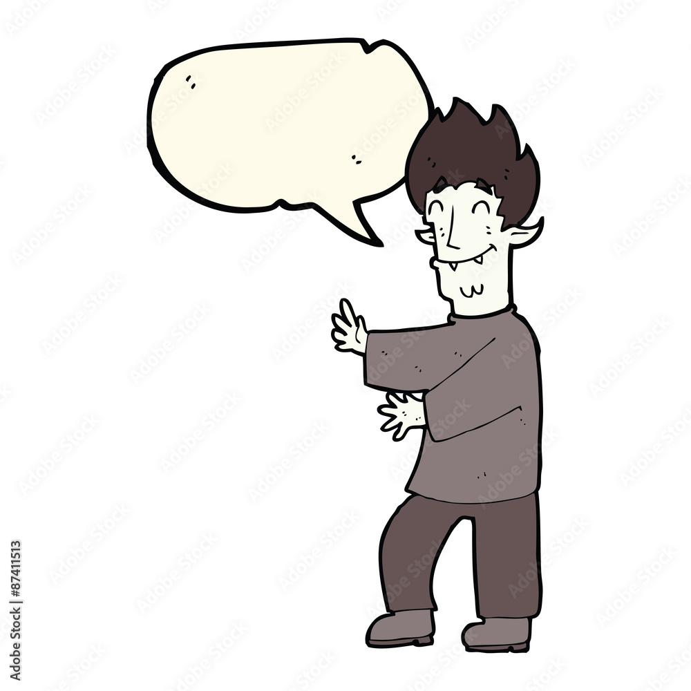 Fototapeta premium cartoon excited vampire with speech bubble