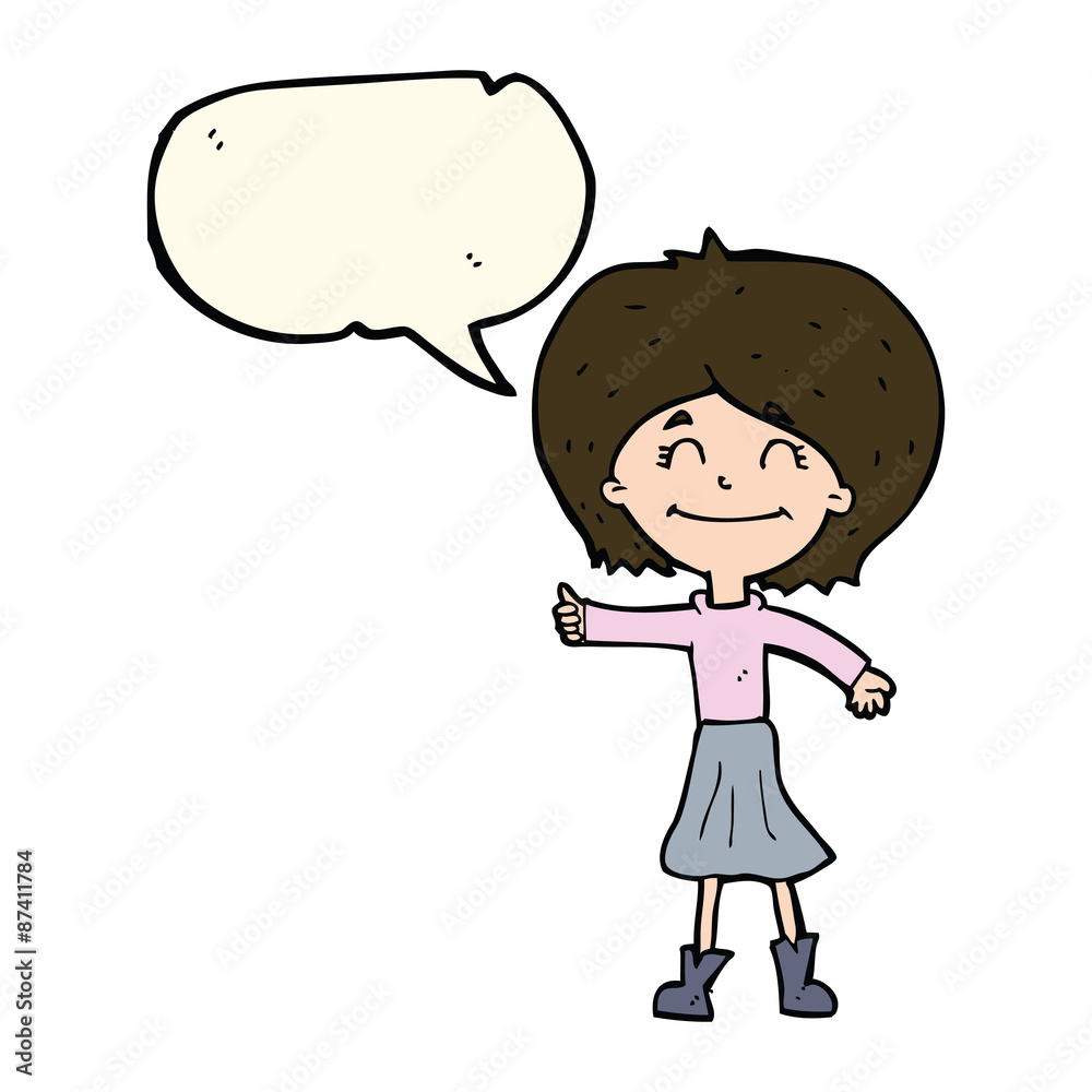 cartoon happy girl giving thumbs up symbol with speech bubble cartoon happy girl giving thumbs up symbol with speech bubble