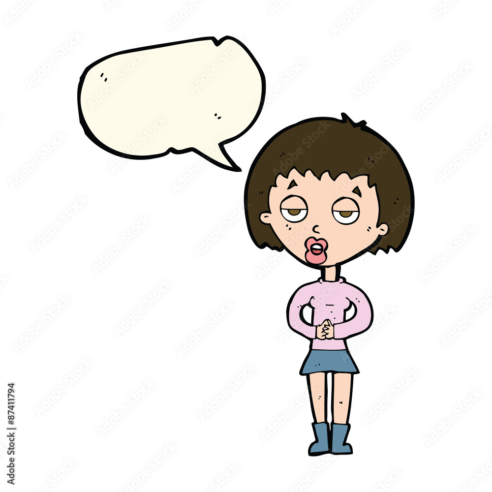 cartoon bored woman waiting with speech bubble cartoon bored woman waiting with speech bubble