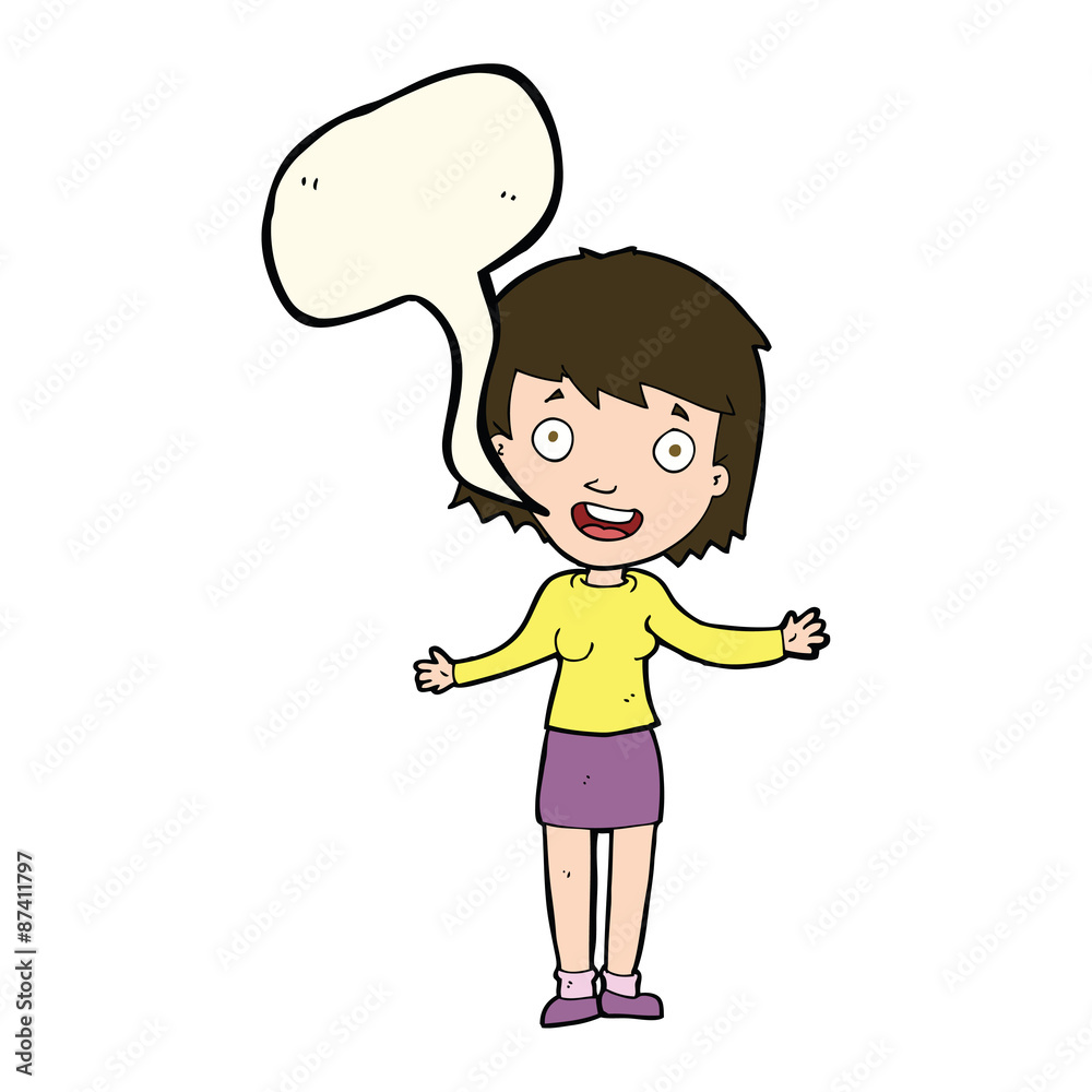 cartoon excited woman with speech bubble cartoon excited woman with speech bubble