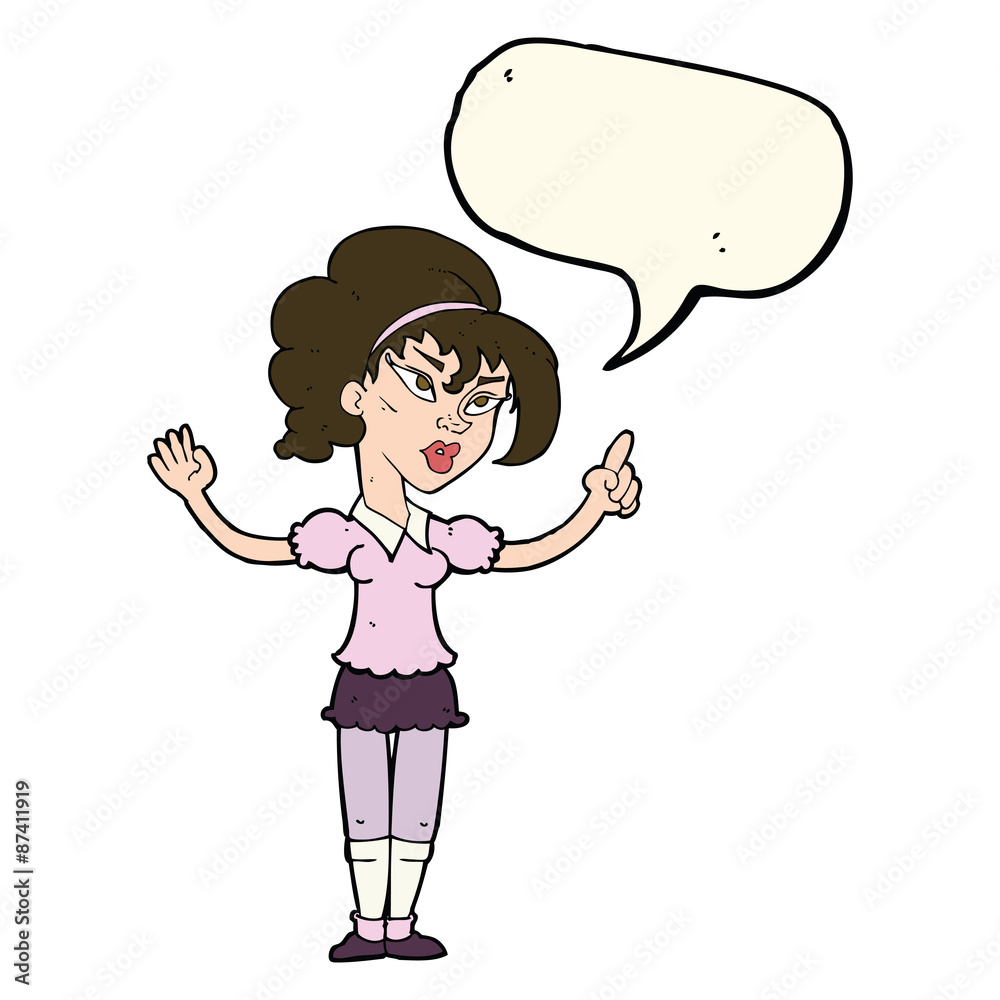 cartoon woman with idea with speech bubble cartoon woman with idea with speech bubble