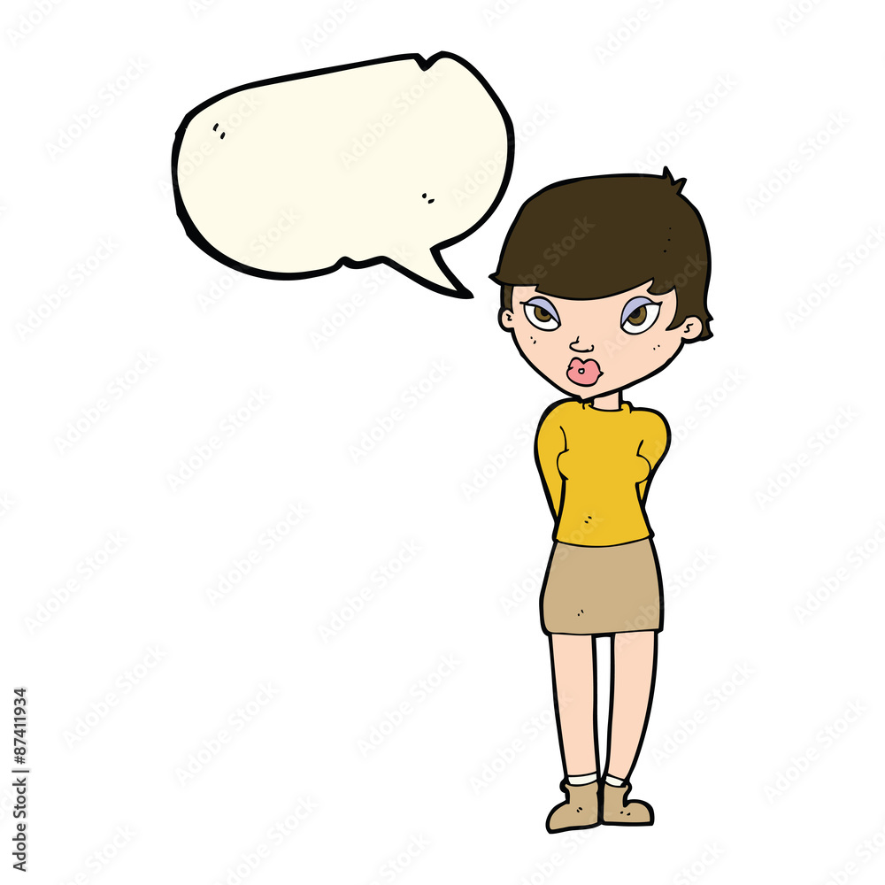 cartoon shy woman with speech bubble cartoon shy woman with speech bubble