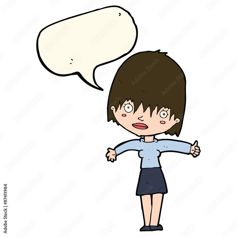 cartoon curious woman with speech bubble