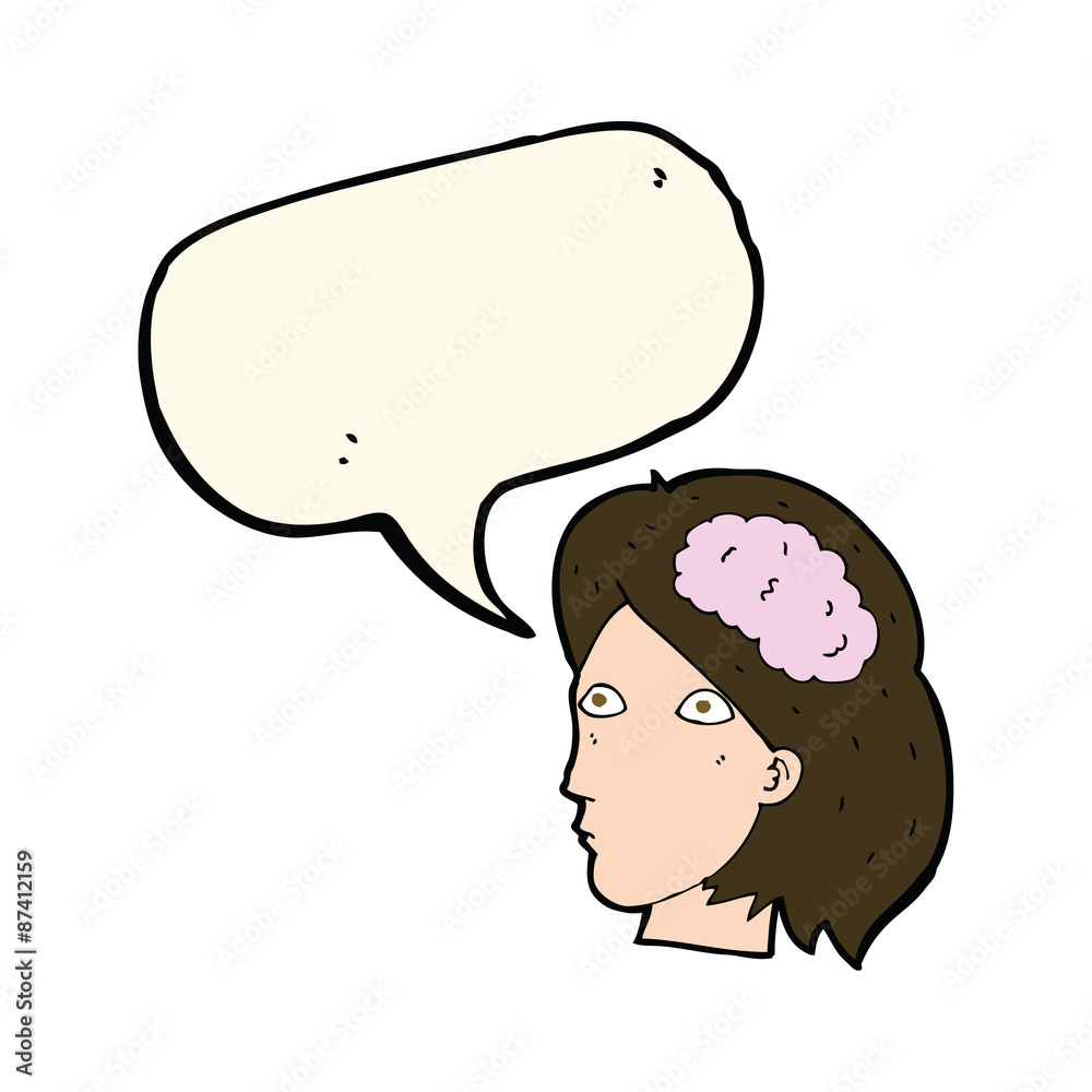 cartoon female head with brain symbol with speech bubble cartoon female head with brain symbol with speech bubble