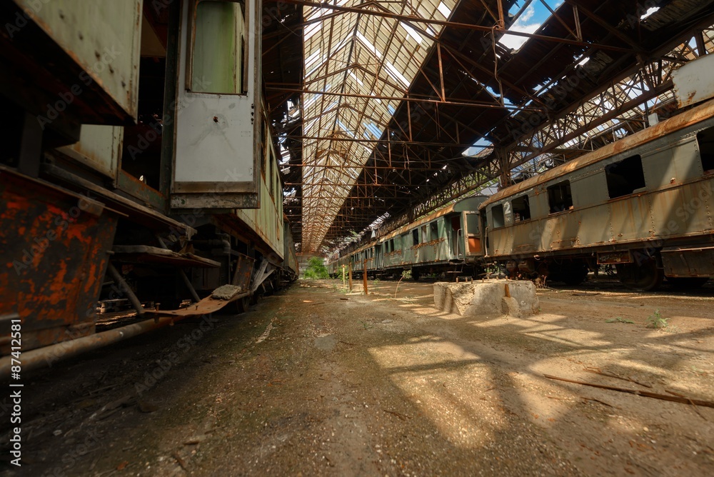 Cargo trains in old train depot Cargo trains in old train depot