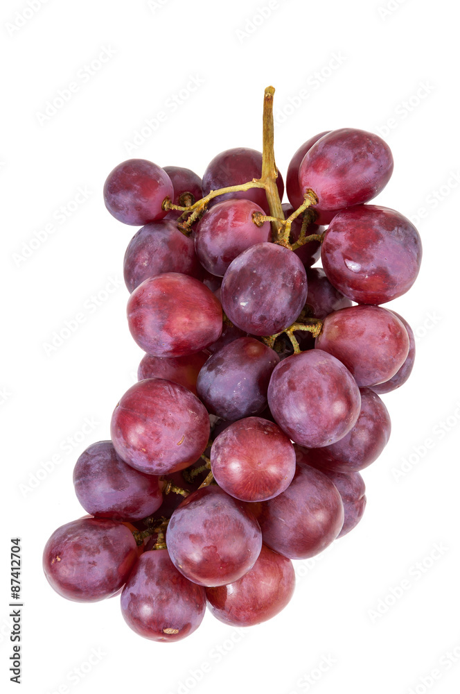 Bunch of red grapes on white background