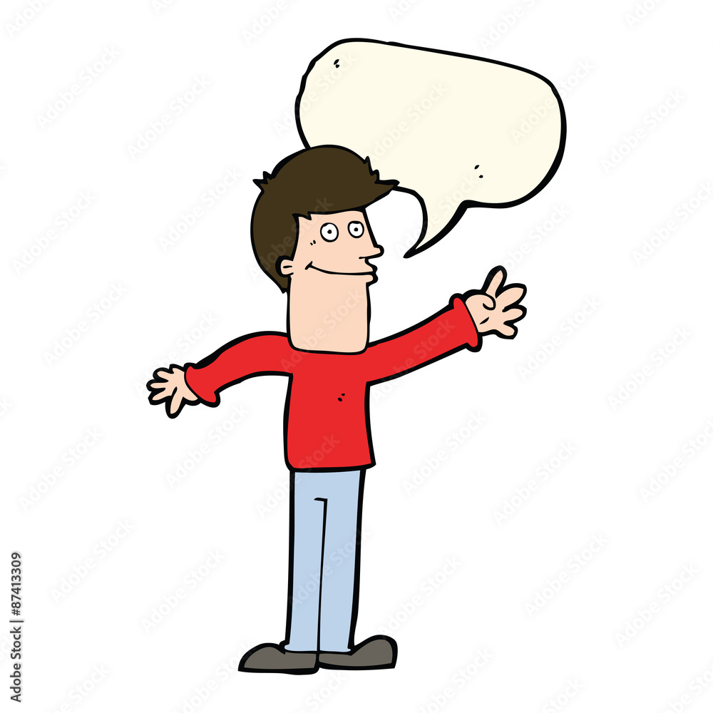 cartoon happy man waving with speech bubble cartoon happy man waving with speech bubble