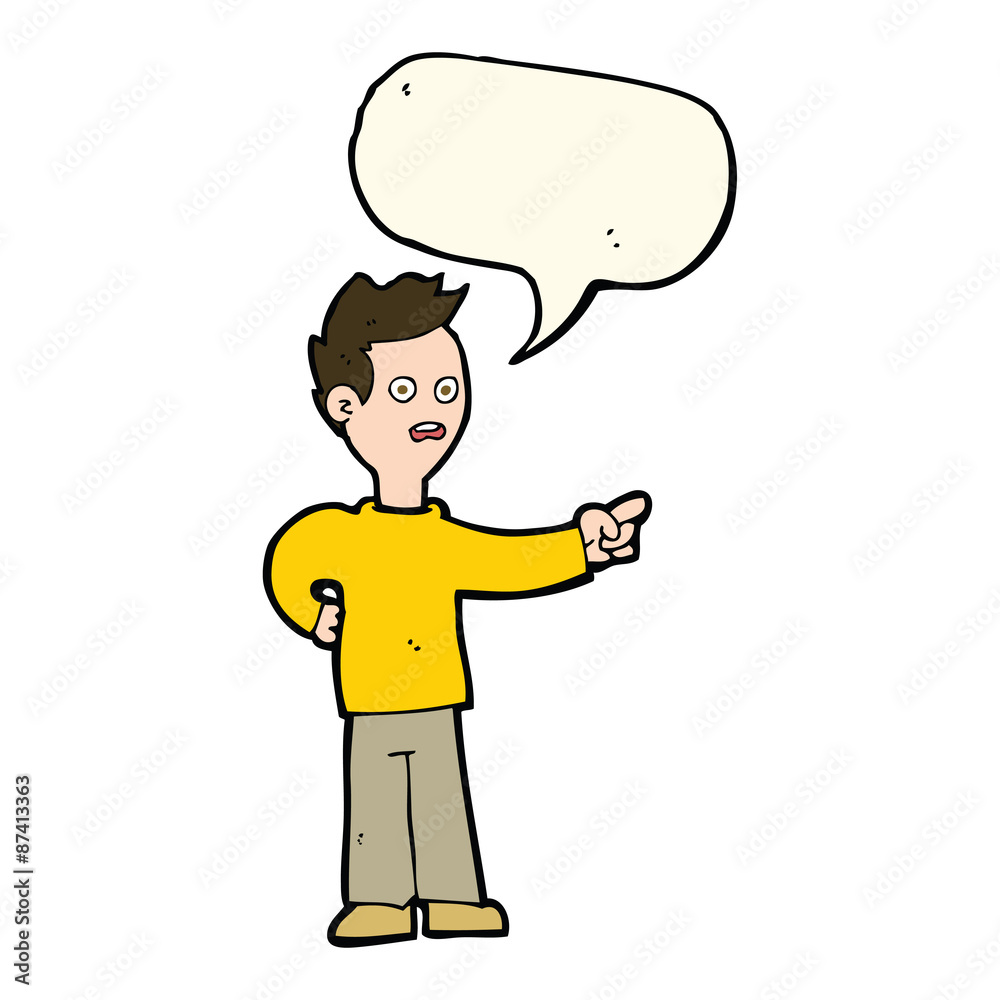 cartoon shocked boy pointing with speech bubble cartoon shocked boy pointing with speech bubble