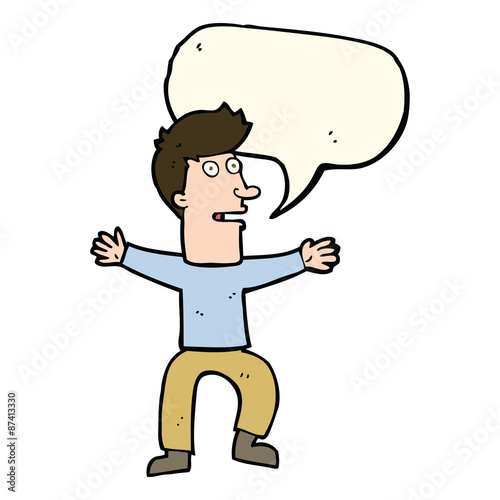 cartoon startled man with speech bubble