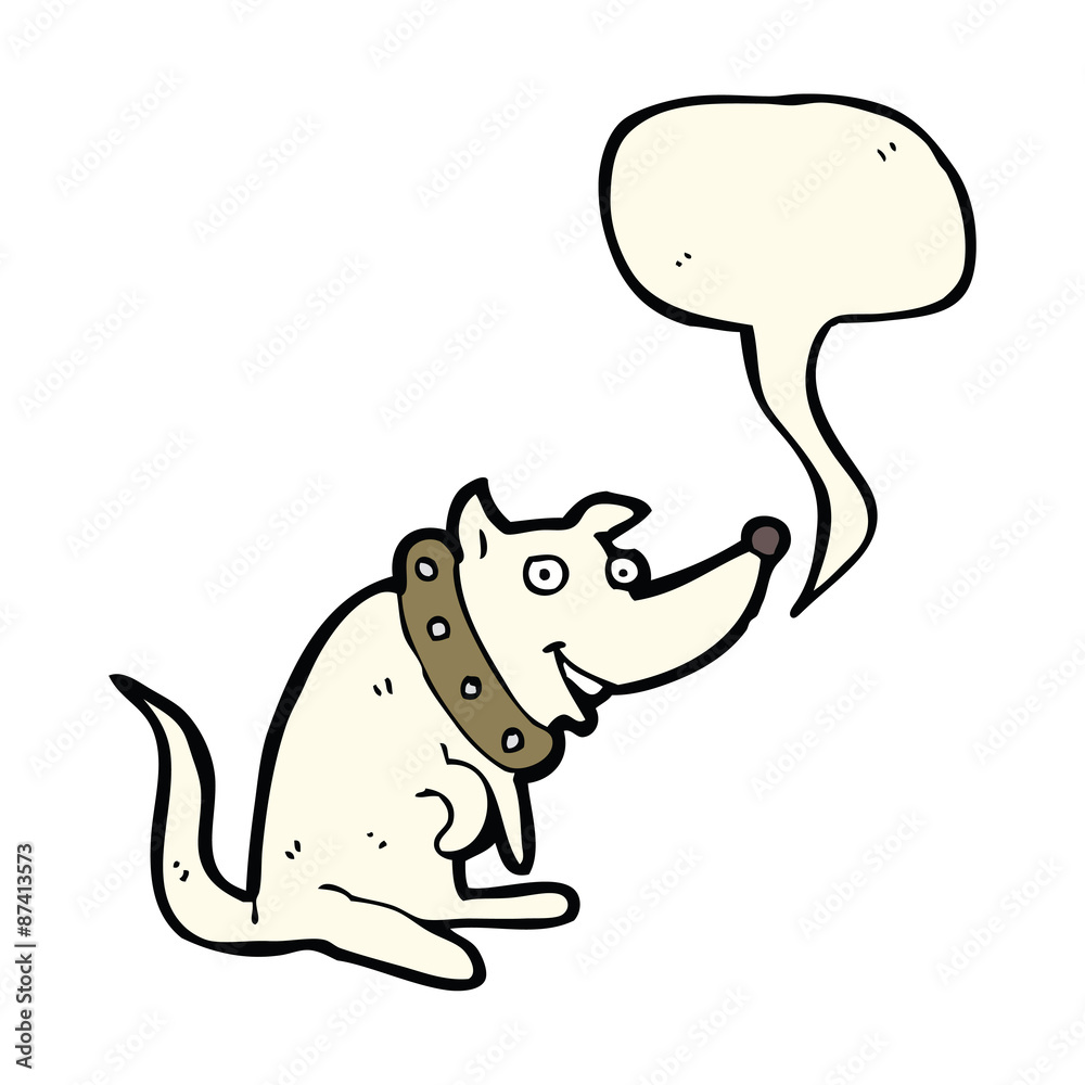 cartoon happy dog in big collar with speech bubble cartoon happy dog in big collar with speech bubble