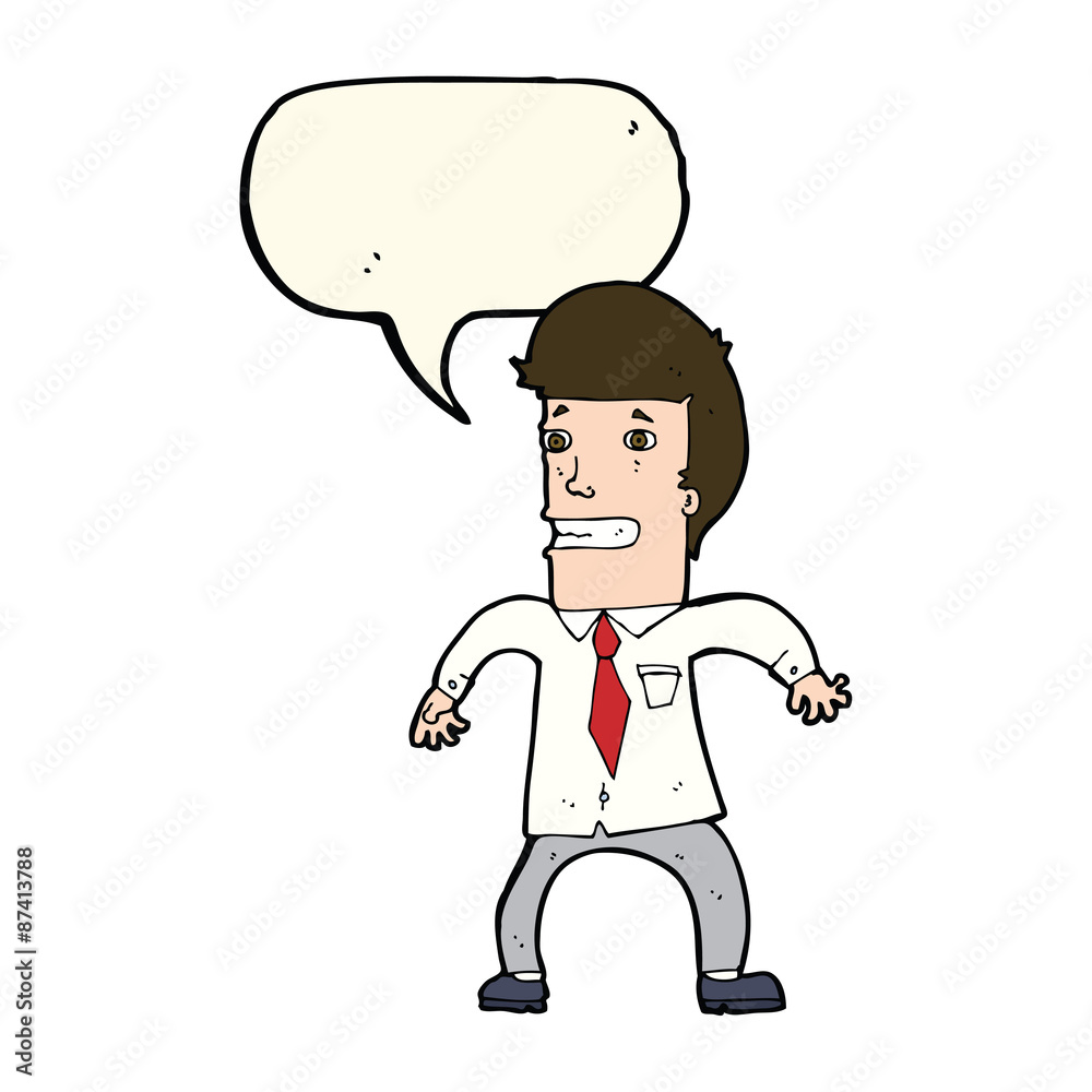 cartoon nervous businessman with speech bubble cartoon nervous businessman with speech bubble