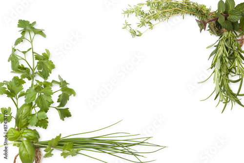 Culinary herbs background with copy space.