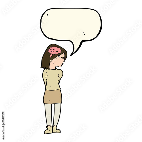 cartoon brainy woman with speech bubble