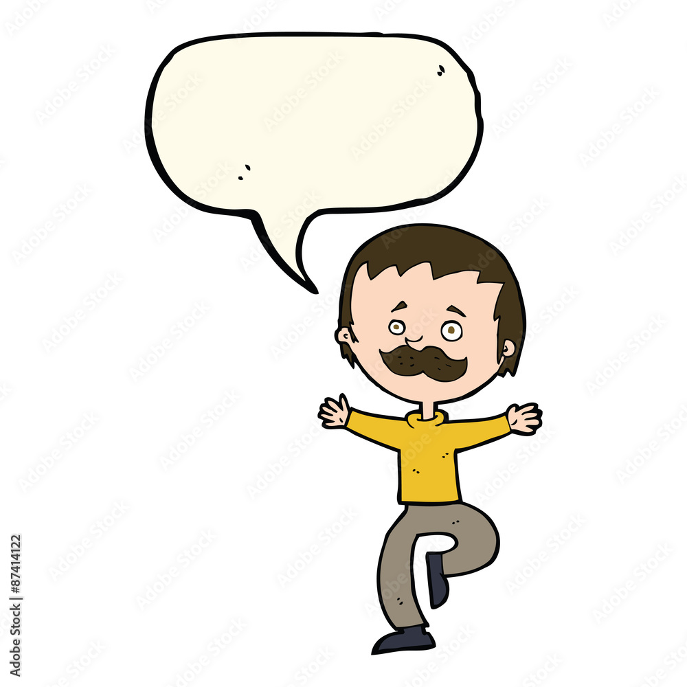 cartoon dancing man with mustache with speech bubble cartoon dancing man with mustache with speech bubble