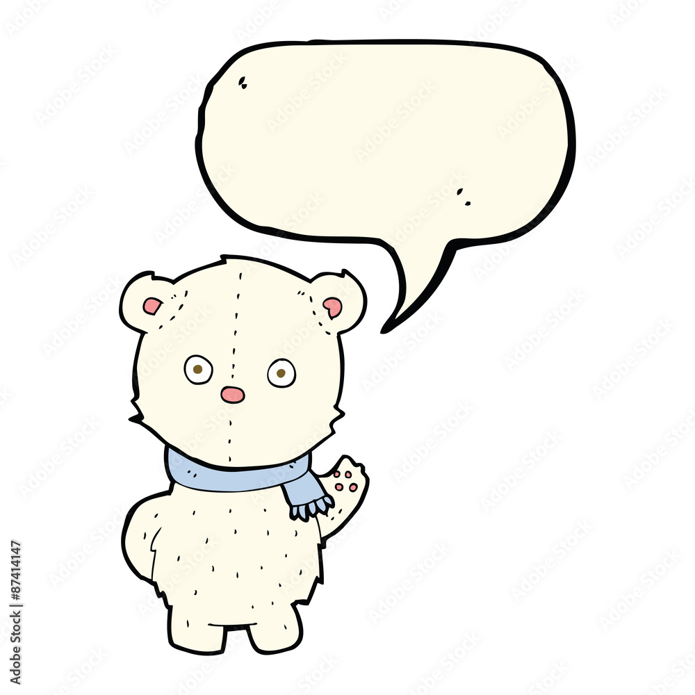cartoon waving polar bear cub with speech bubble cartoon waving polar bear cub with speech bubble