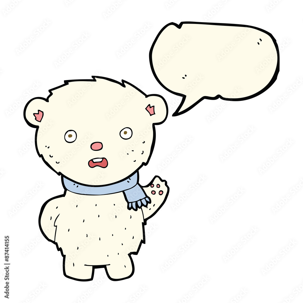 cartoon polar bear wearing scarf with speech bubble cartoon polar bear wearing scarf with speech bubble