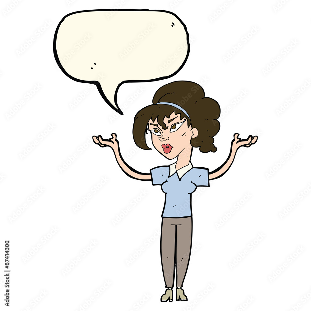 cartoon woman raising hands in air with speech bubble cartoon woman raising hands in air with speech bubble