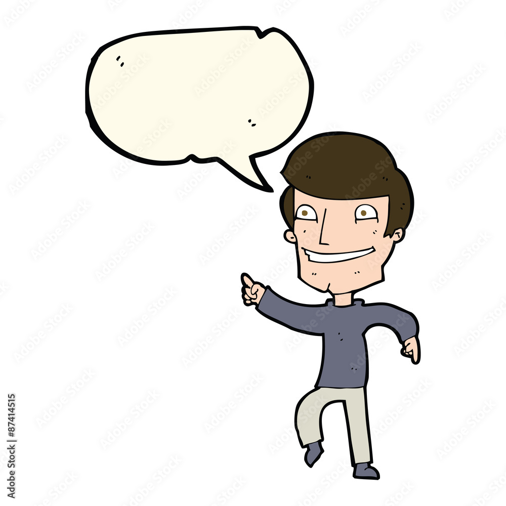 cartoon happy man pointing with speech bubble cartoon happy man pointing with speech bubble