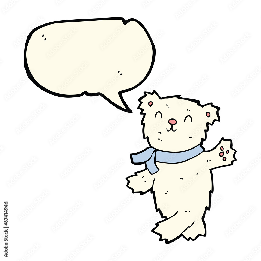 cartoon waving teddy polar bear with speech bubble cartoon waving teddy polar bear with speech bubble