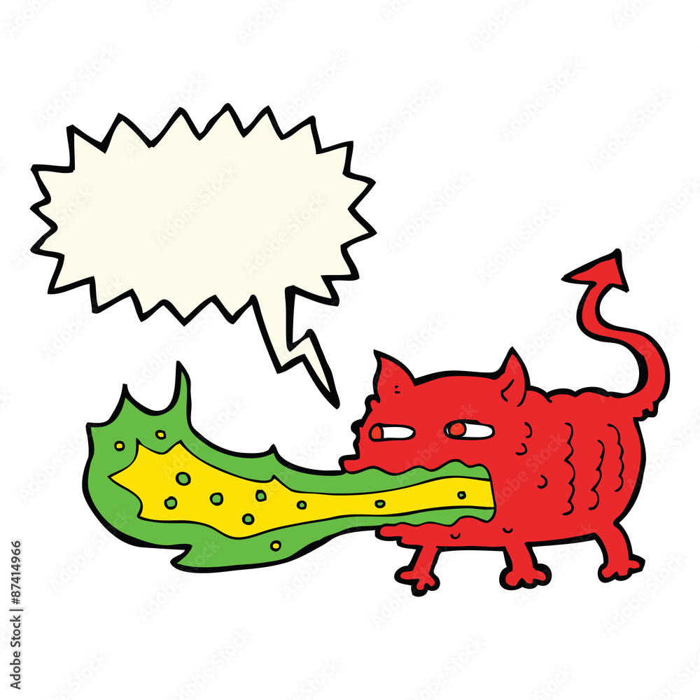 cartoon fire breathing imp with speech bubble cartoon fire breathing imp with speech bubble
