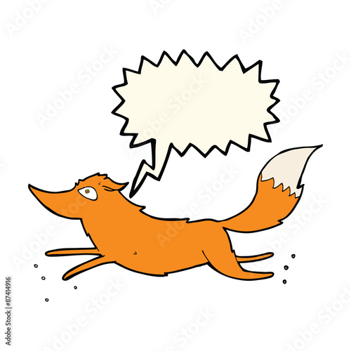 cartoon fox running with speech bubble