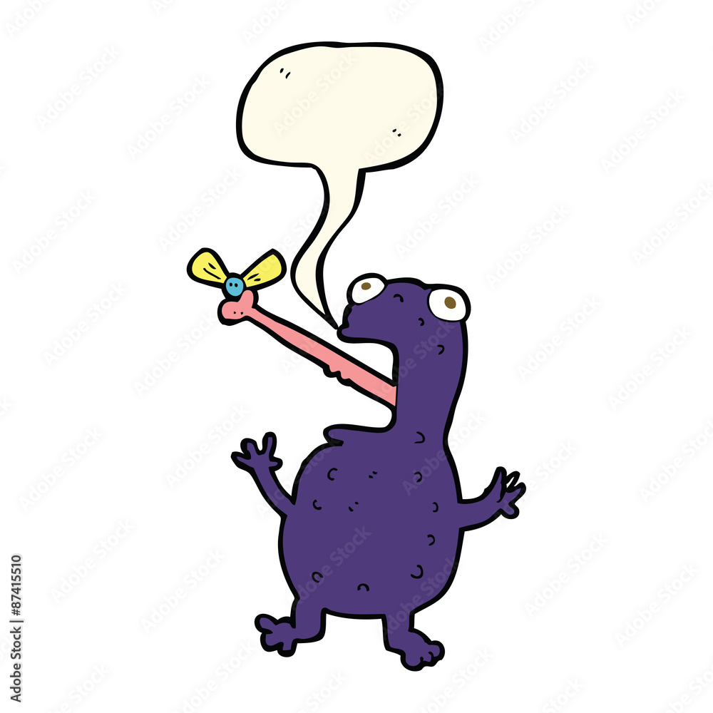 cartoon poisonous frog catching fly with speech bubble cartoon poisonous frog catching fly with speech bubble