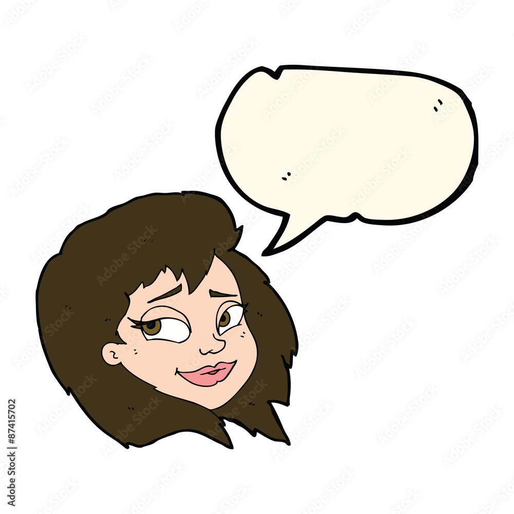 cartoon happy female face with speech bubble cartoon happy female face with speech bubble