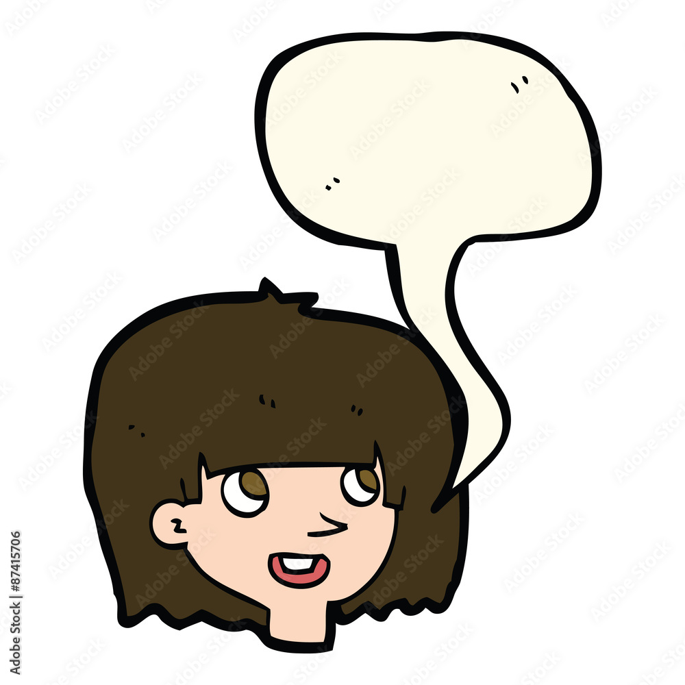 cartoon happy female face with speech bubble cartoon happy female face with speech bubble