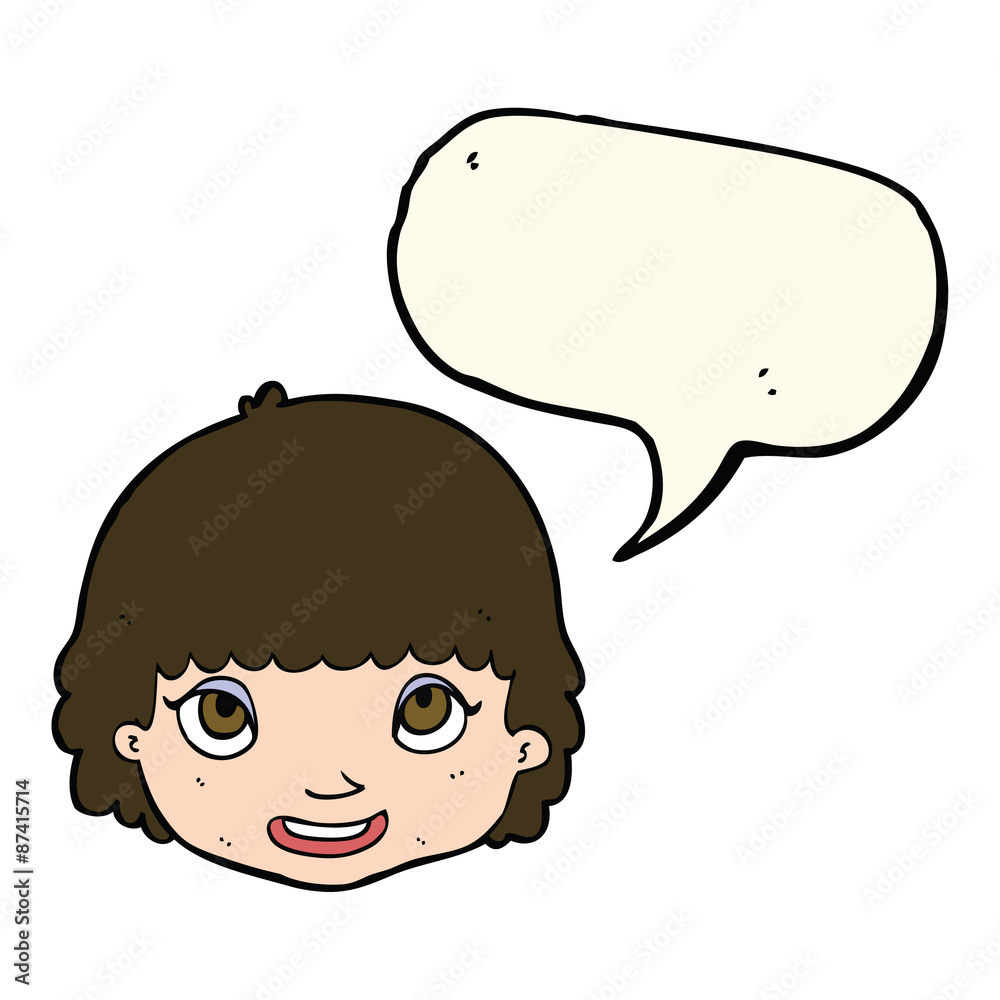 cartoon happy female face with speech bubble cartoon happy female face with speech bubble