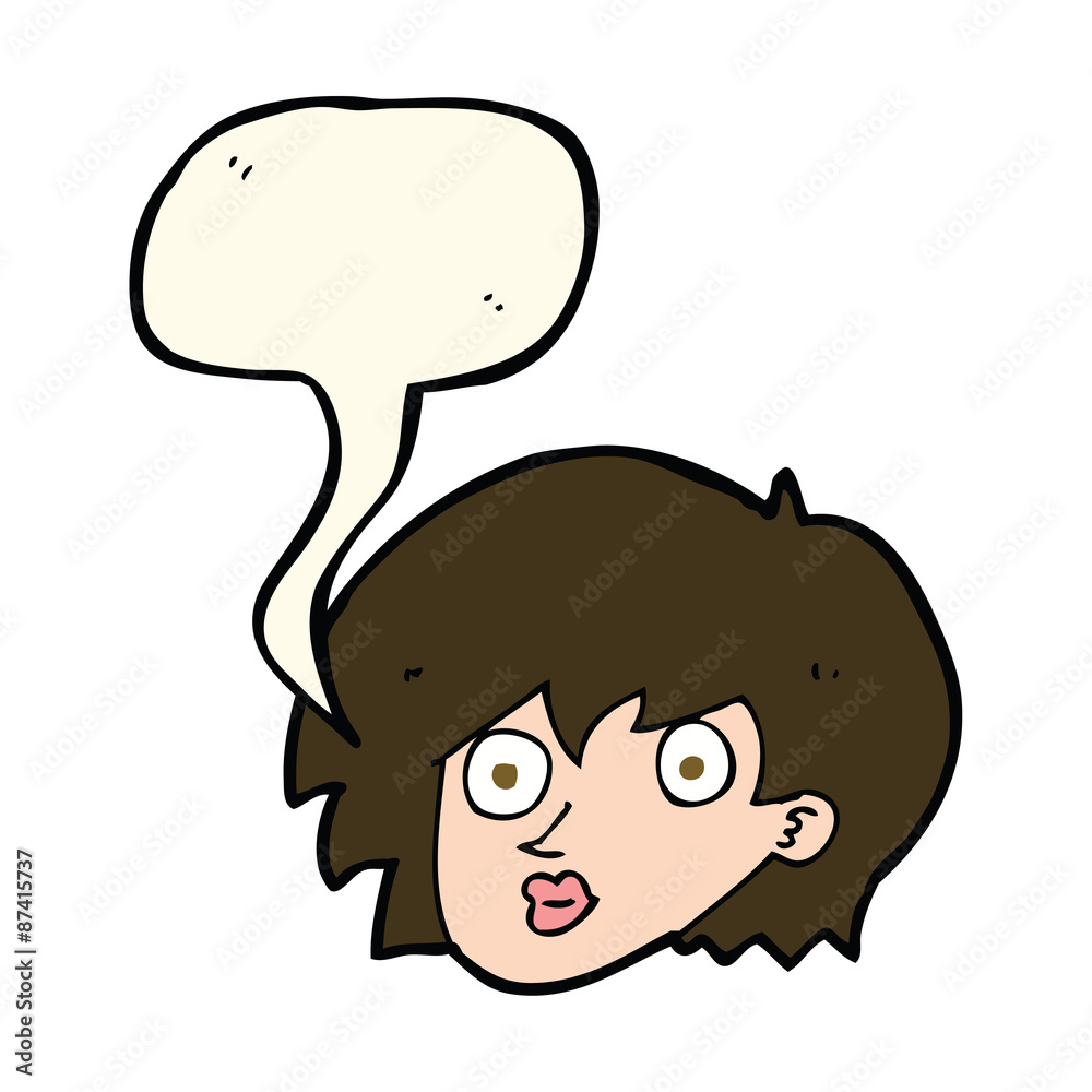 cartoon surprised female face with speech bubble cartoon surprised female face with speech bubble