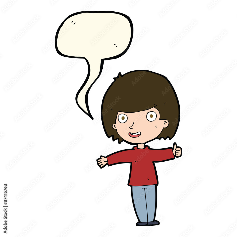 cartoon happy woman with speech bubble cartoon happy woman with speech bubble