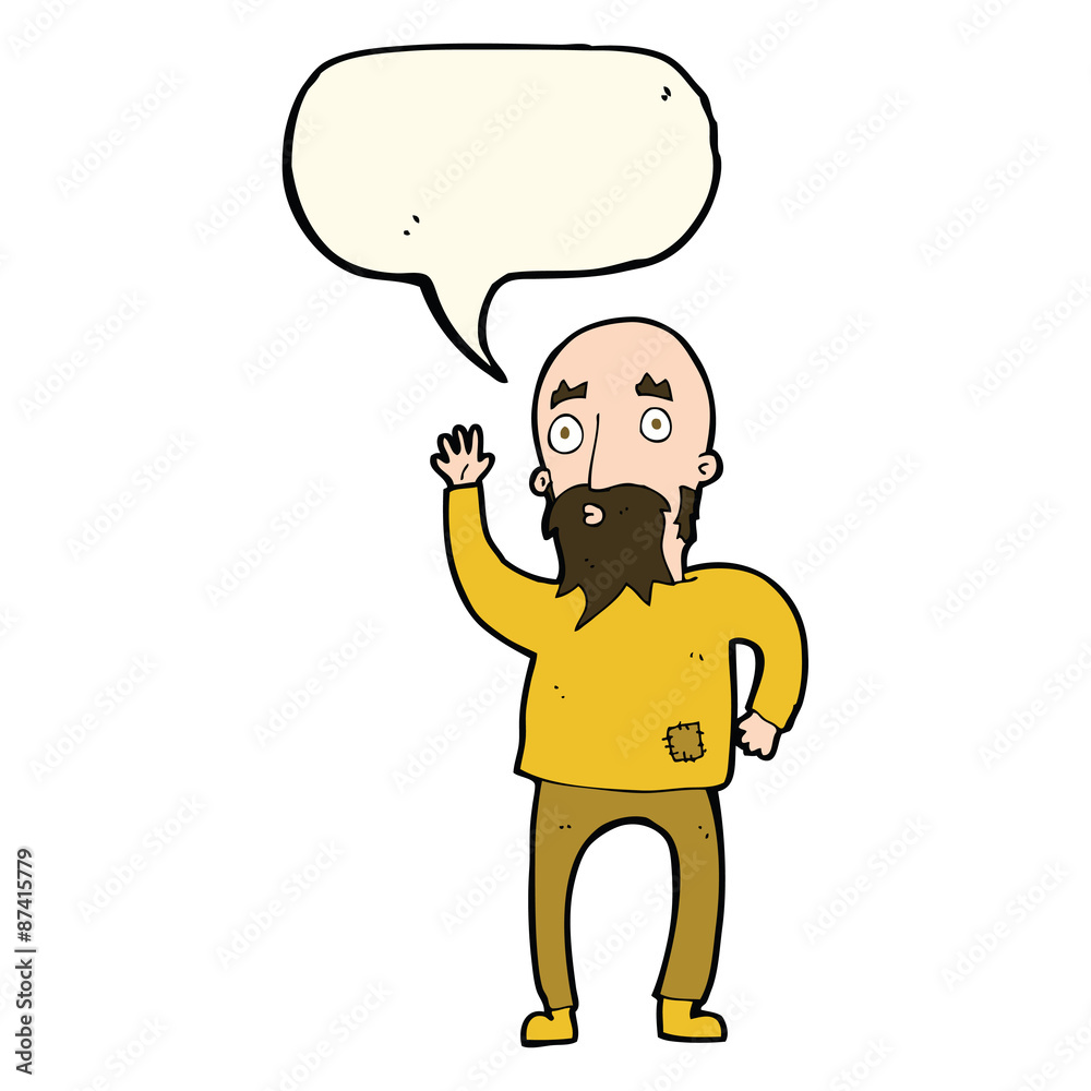 cartoon bearded man waving with speech bubble cartoon bearded man waving with speech bubble