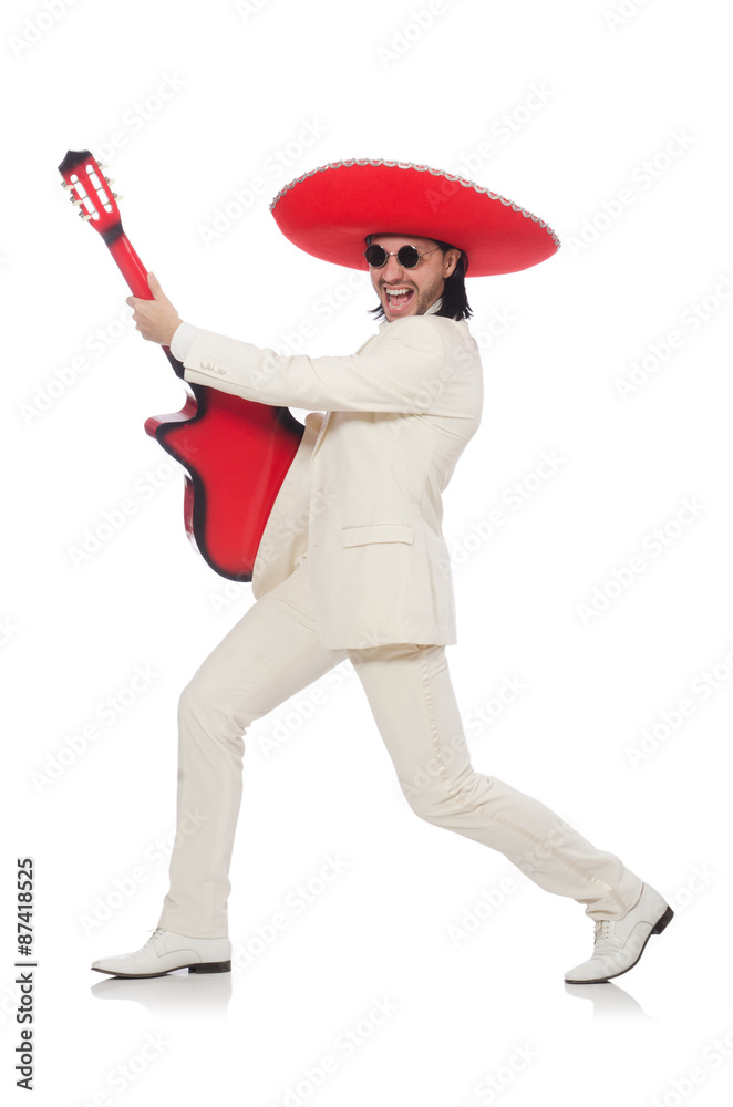 Mexican guitar player isolated on white Mexican guitar player isolated on white