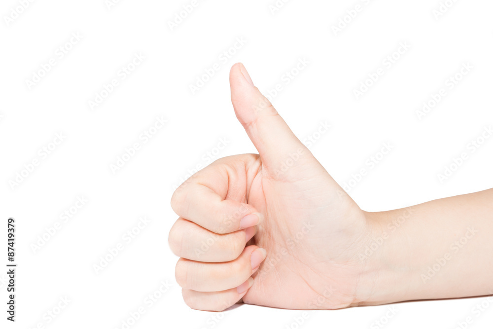 Hand showing like on white background
Hand showing like on white background