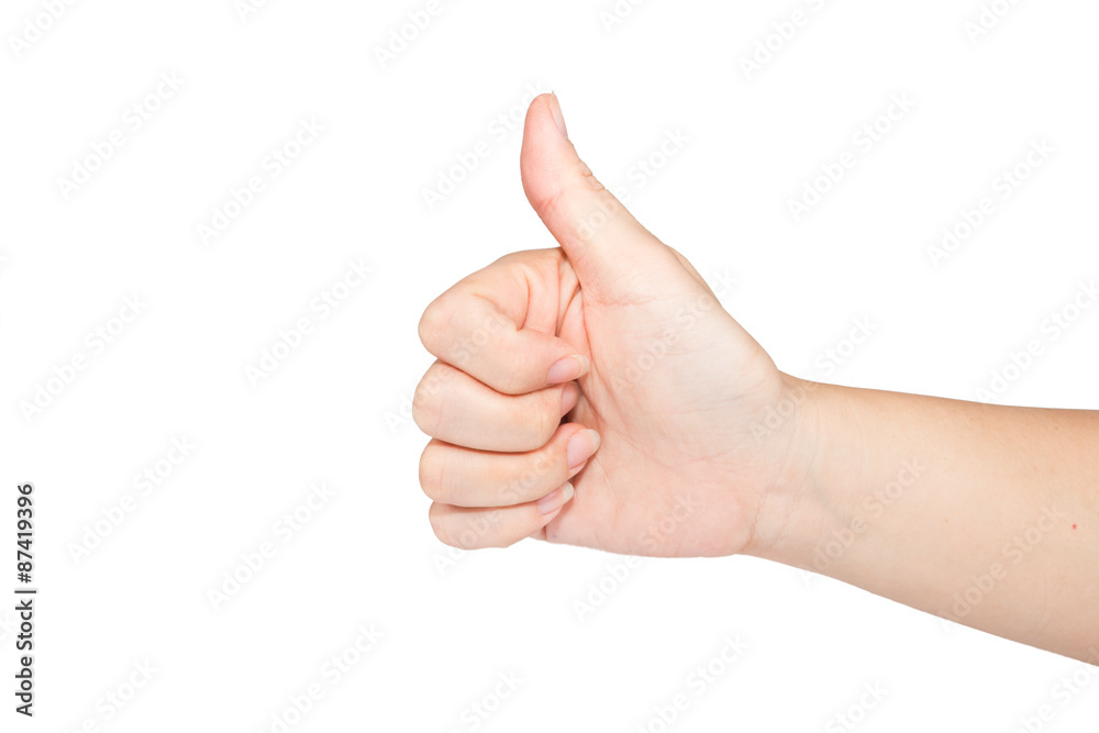 Hand showing like on white background
Hand showing like on white background