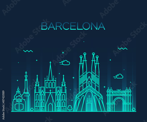 Barcelona City skyline Trendy vector line art
