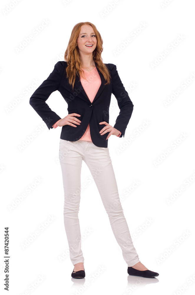 Cute smiling girl in black jacket isolated on white Cute smiling girl in black jacket isolated on white
