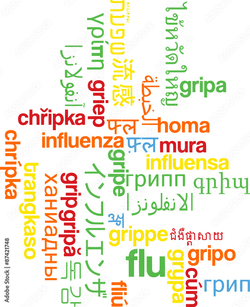 Flu multilanguage wordcloud background concept