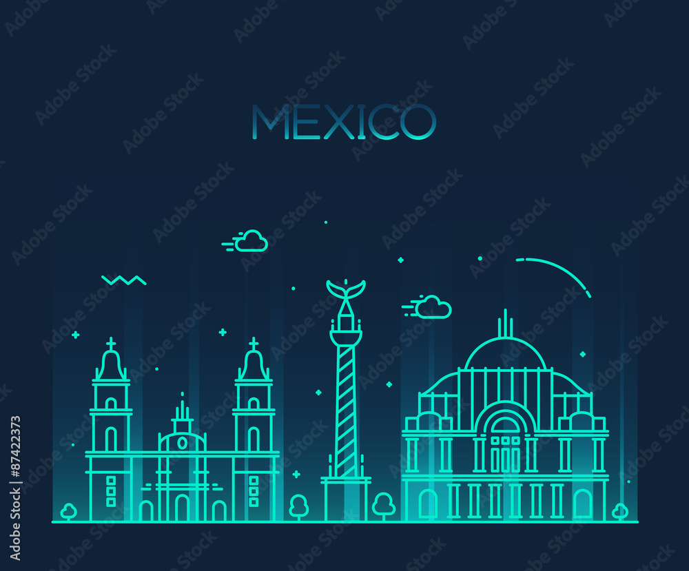 Mexico City skyline Trendy vector line art style