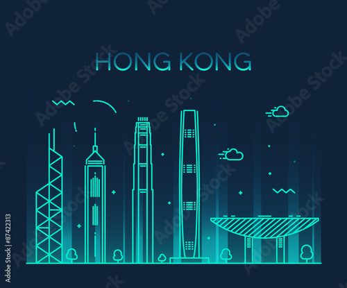 Hong Kong City skyline detailed silhouette vector