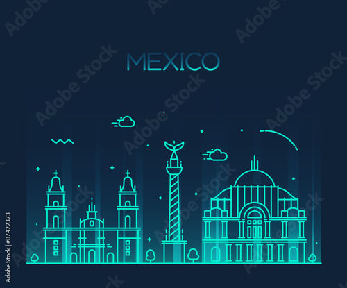 Mexico City skyline Trendy vector line art style