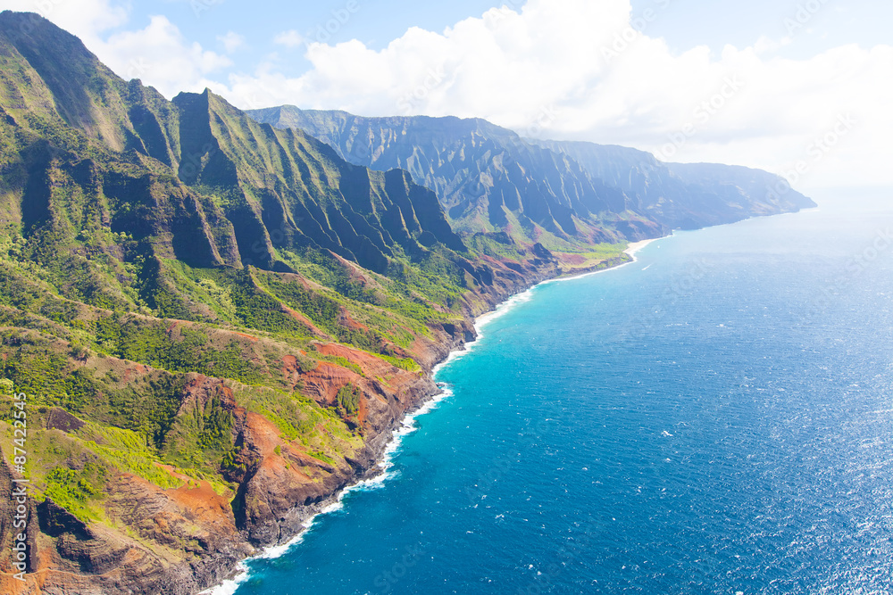 na pali coast from helicopter