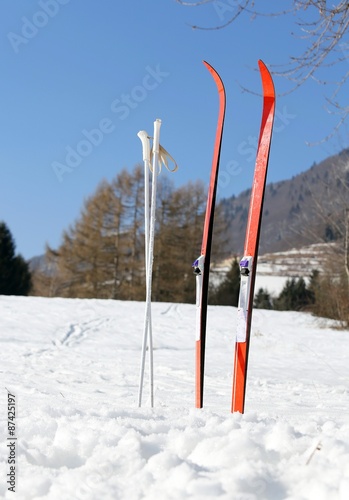 cross country skiing in the mountains with snow