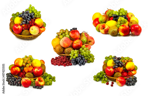  various ripe fruits on white background