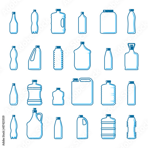 Vector plastic bottles in outline style photo