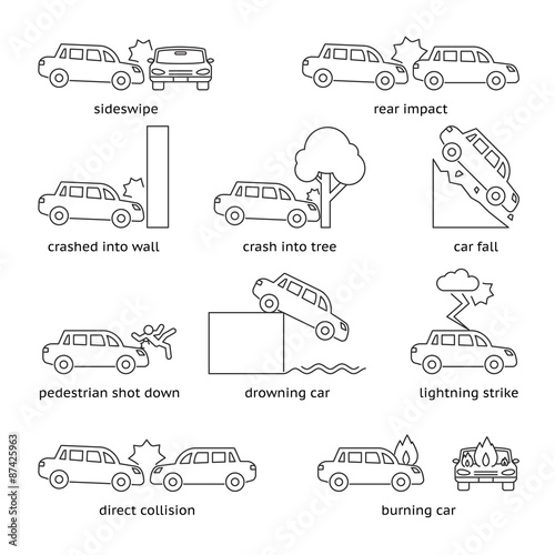 Tableau sur toile Car crash or insurance line icons