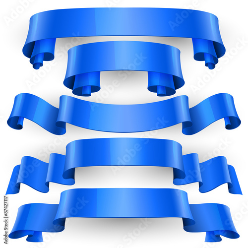 Blue Glossy vector ribbons set
